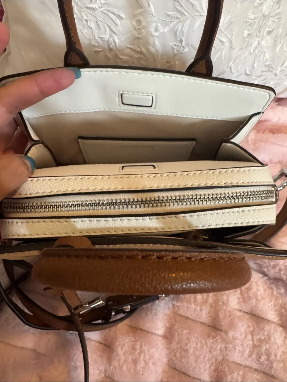Michael Kors Two-Tone Tan and White Leather Satchel Smal